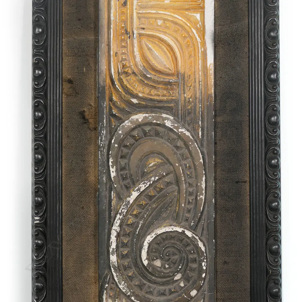 An early 20thC Māori relief moulded 'carved' plaster lintel, Image 1++